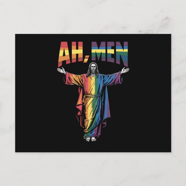 Carte Postale Ah Men Funny LGBT Gay pride Jesus Christian (Devant)