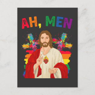 Carte Postale Ah Men Funny LGBT Gay pride Jesus Christian