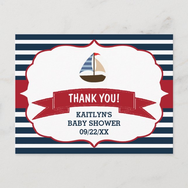 Carte Postale Ahoy C'est un garçon ! Merci Nautical Boat Baby (Devant)