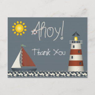 Carte postale Ahoy Sail Boat & Lighthouse Merci