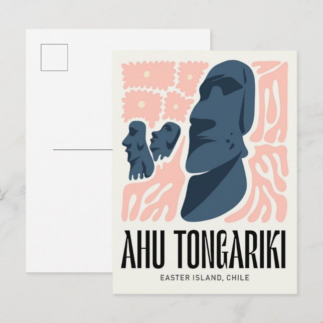 Carte Postale Ahu Tongariki Ile de Pâques Chili Voyage floral (Devant / Derrière)