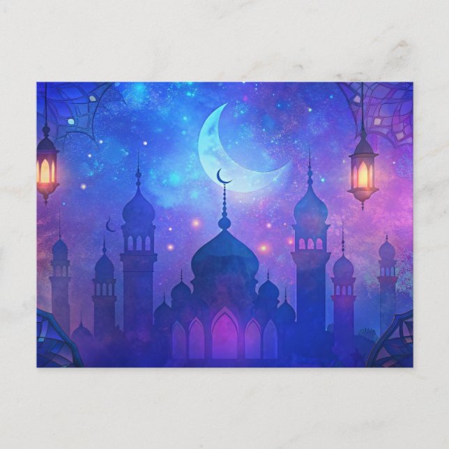 Carte Postale Aïd Moubarak Magie Arabe Nuits Croissant Couleurs (Devant)