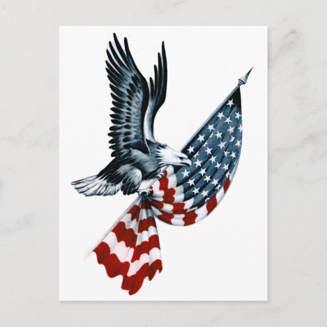 Carte Postale Aigle à tête blanche avec drapeau américain (Devant)