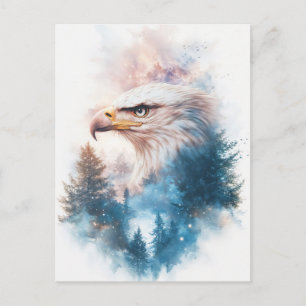 Carte Postale Aigle Blanc et Coucher de soleil sur la forêt d'Ev