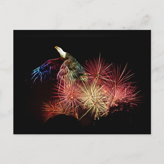 Carte Postale Aigle chauve abstrait et feux d'artifice (Devant)