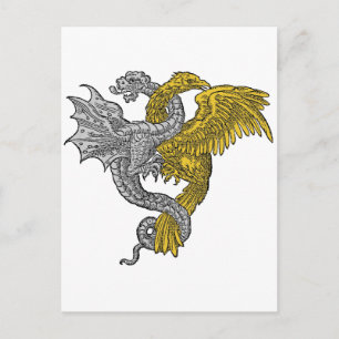 Carte Postale Aigle d'or et dragon d'argent enmêlé