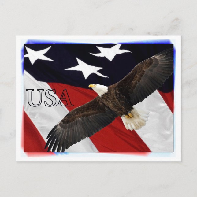 Carte Postale Aigle et drapeau américain USA (Devant)