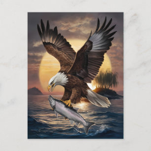 Carte Postale Aigle Magnifique Planant Au-Dessus d'un Poisson