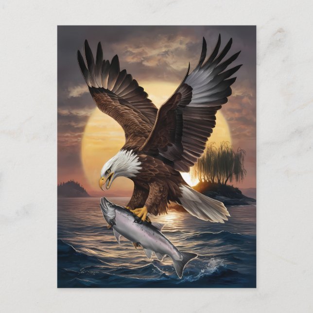 Carte Postale Aigle Magnifique Planant Au-Dessus d'un Poisson (Devant)