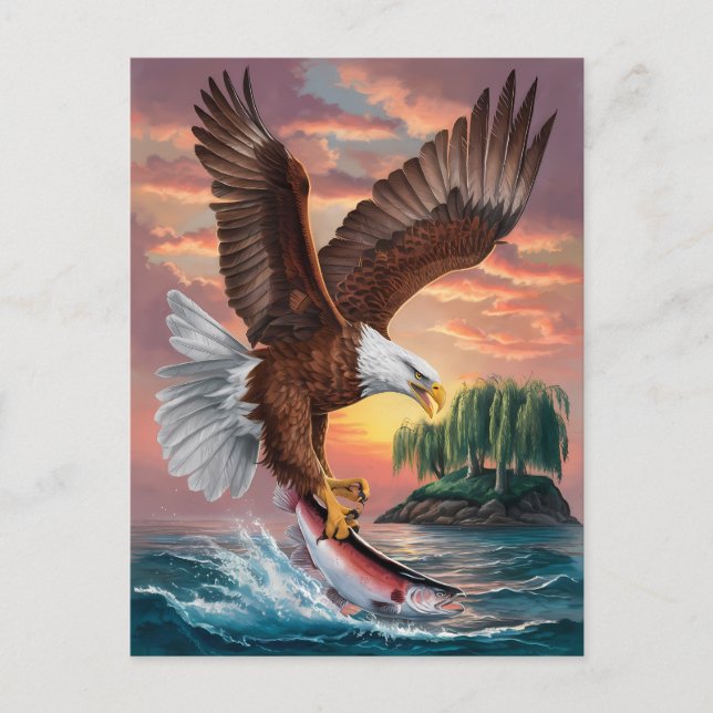 Carte Postale Aigle majestueux capturant une proie (Devant)