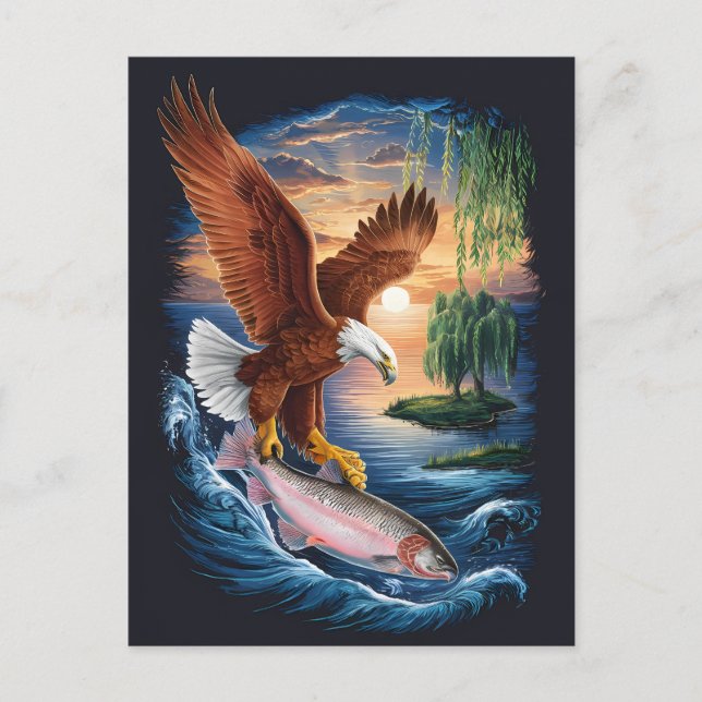 Carte Postale Aigle majestueux planant au-dessus d'un poisson (Devant)