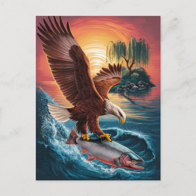 Carte Postale Aigle majestueux planant au-dessus d'un poisson sc (Devant)