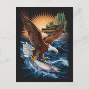 Carte Postale Aigle Majestueux S'Élevant Au-Dessus Des Poissons 