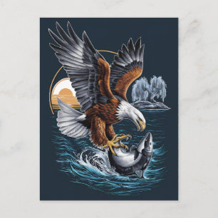 Carte Postale Aigle Majestueux Tournant Au-Dessus Du Poisson Océ