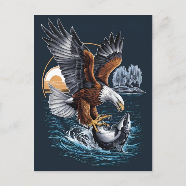 Carte Postale Aigle Majestueux Tournant Au-Dessus Du Poisson Océ (Devant)