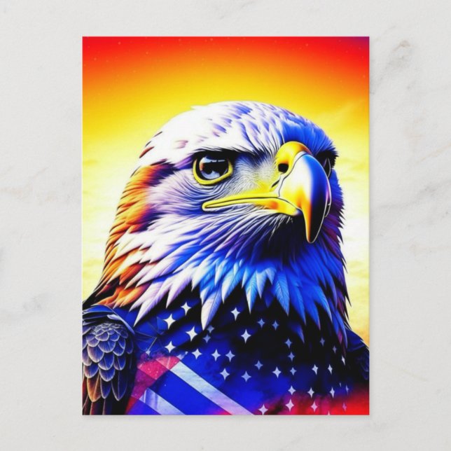 Carte Postale Aigle patriotique et drapeau américain (Devant)