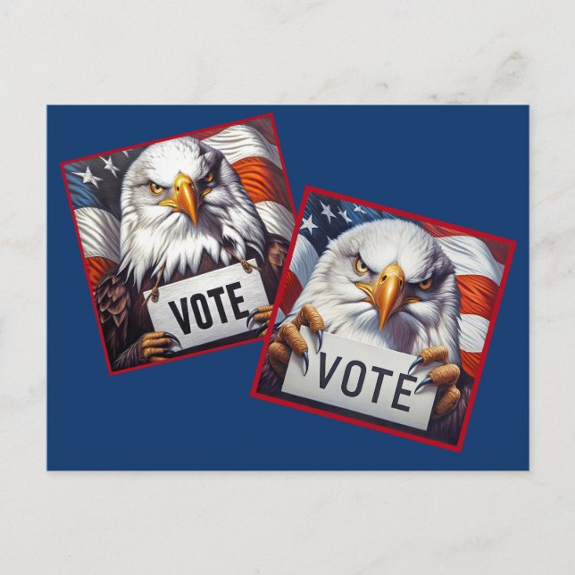 Carte Postale Aigles chauves avec des panneaux de vote électoral (Devant)