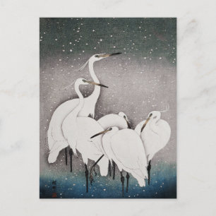 Carte Postale Aigrettes japonaises Grues Koson Neige d'hiver
