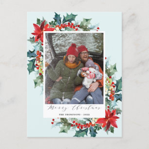 Carte Postale Aiguille de pin de Noël à fleurs rouges Message am