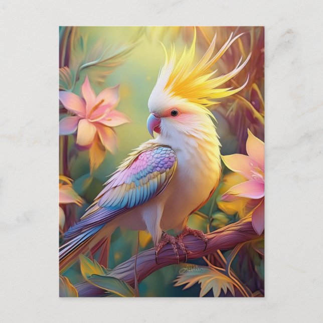 Carte Postale Aile Iridescente Cockatiel Imaginaire Oiseau (Devant)