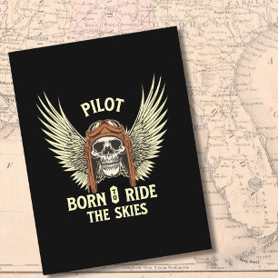 Carte Postale Ailes de crâne de pilote nées pour chevaucher les 