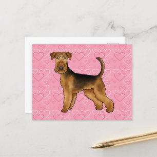 Carte Postale Airedale Terrier Chien Aimer Avec Motif Coeur Rose
