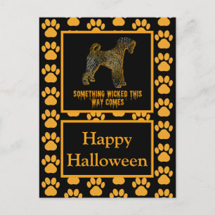 Carte Postale Airedale Terrier Chien Silhouette Halloween Orange