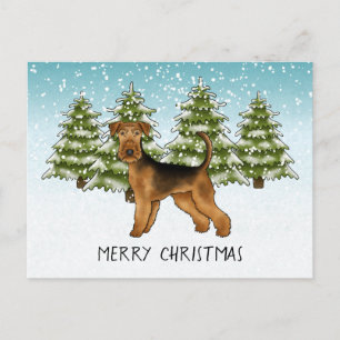 Carte Postale Airedale Terrier Chien Snowy Winter Forest Festive