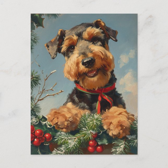 Carte Postale Airedale Terrier Noël (Devant)