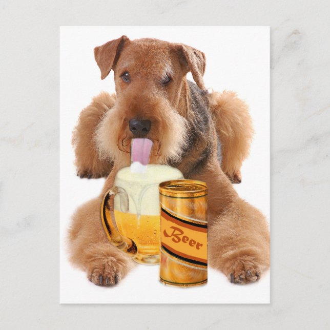 Carte Postale Airedale Terrier partage une bière (Devant)