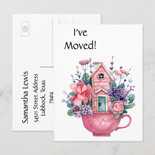 Carte Postale Ajouter Photo, I've Moved Pink Fairytale Home Cart