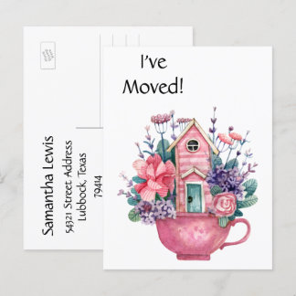Carte Postale Ajouter Photo, I've Moved Pink Fairytale Home Cart