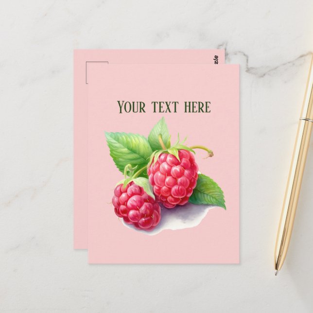 Carte Postale Ajouter un message à la framboise (Devant/Arrière en situation)