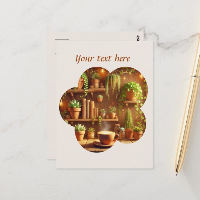 Carte Postale Ajouter votre café texte (Devant/Arrière en situation)