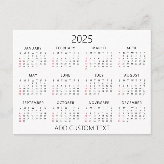 Carte Postale ajouter votre propre calendrier texte personnalisé (Devant)