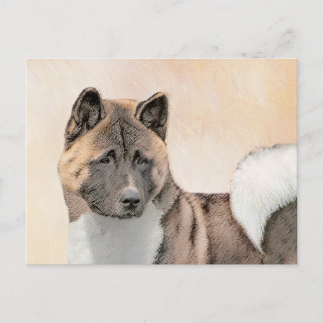 Carte Postale Akita Peinture - Cute Original Chien Art (Devant)