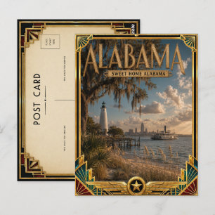 Carte Postale Alabama Art Déco vintage de l'âge d'or