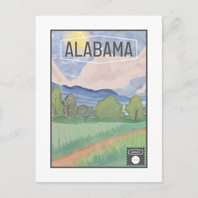 Carte postale Alabama - Design aquarelle (Devant)