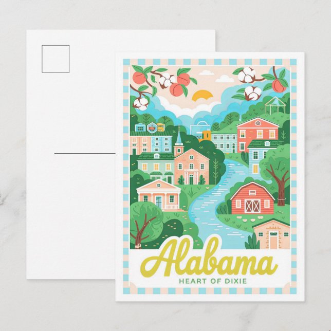 Carte Postale Alabama Heart of Dixie USA Summer Travel (Devant / Derrière)