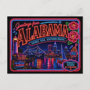 Carte Postale Alabama Neon État Rétro Vintage