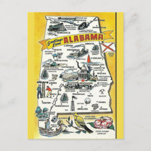 Carte Postale Alabama State  Map Postcard