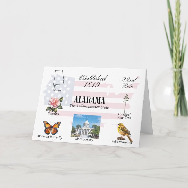 Carte postale Alabama | thèmes et repères d'état (Devant)