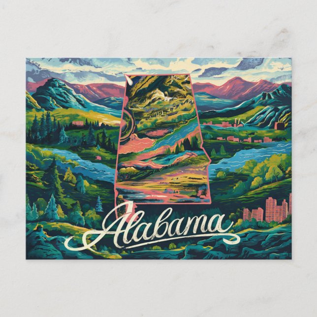 Carte Postale Alabama : Une fête vivante dans l'illustration (Devant)