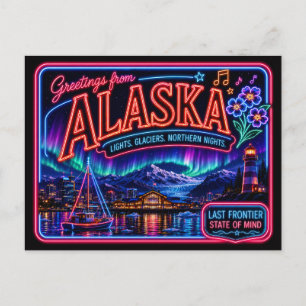 Carte Postale Alaska Neon État Rétro Vintage