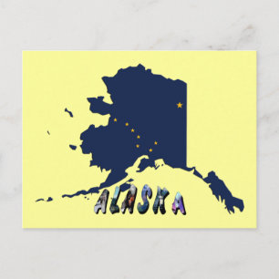Carte Postale Alaska State Flag Blue Map & Yellow Stars Travel