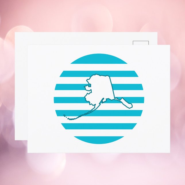 Carte Postale Alaska US State Retro Circle Blue (A postcard with the state outline of Alaska against a retro style blue circle.)