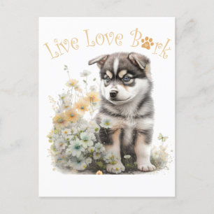 Carte Postale Alaskan Malamute Chien Maman Floral