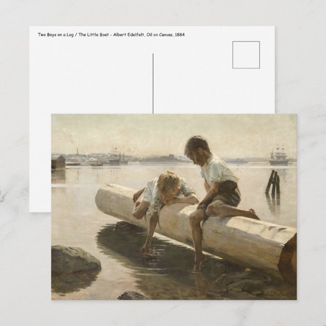Carte Postale Albert Edelfeel - Deux garçons sur un carnet (Devant / Derrière)