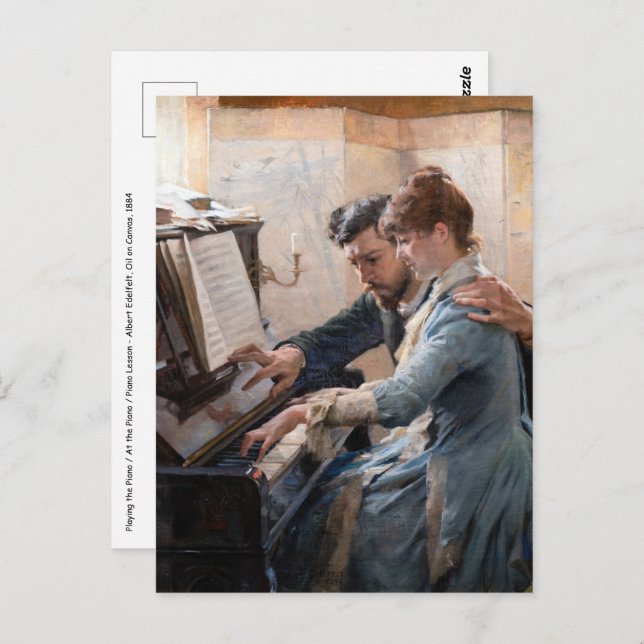 Carte Postale Albert Edelfeel - Jouer au piano (Devant / Derrière)