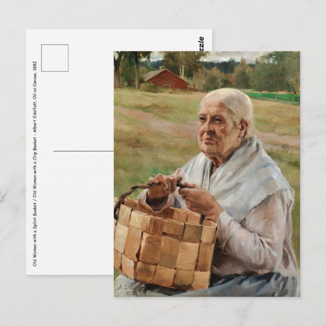 Carte Postale Albert Edelfeel - Vieille femme avec panier à pinc (Devant / Derrière)